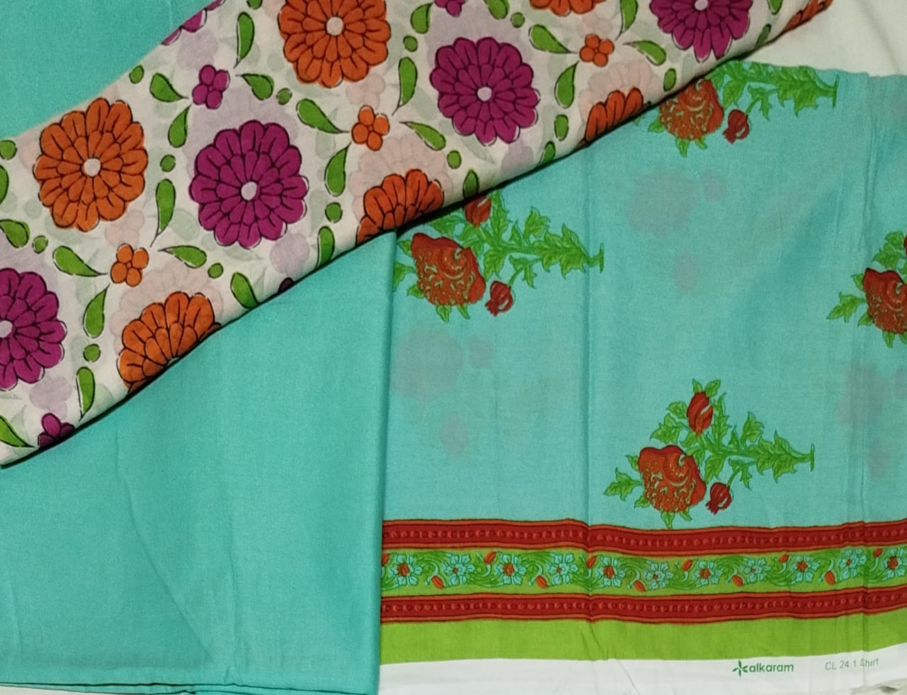 ALKARAM _3PC BLUISH GREEN LAWN DUPTTA