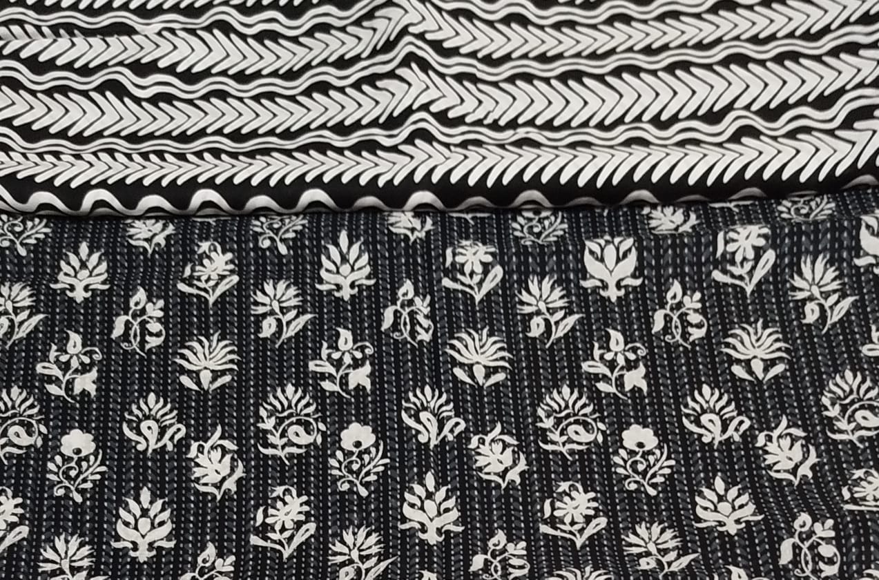 Al Karam 2 Piece Unstitched Lawn Black and White Shirt and Trouser
