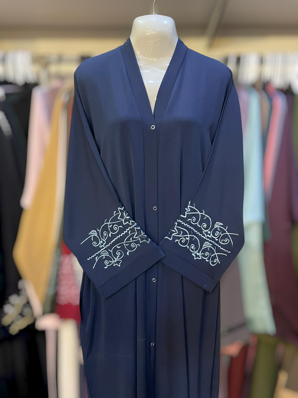 Embroided sleeves frontopen abaya