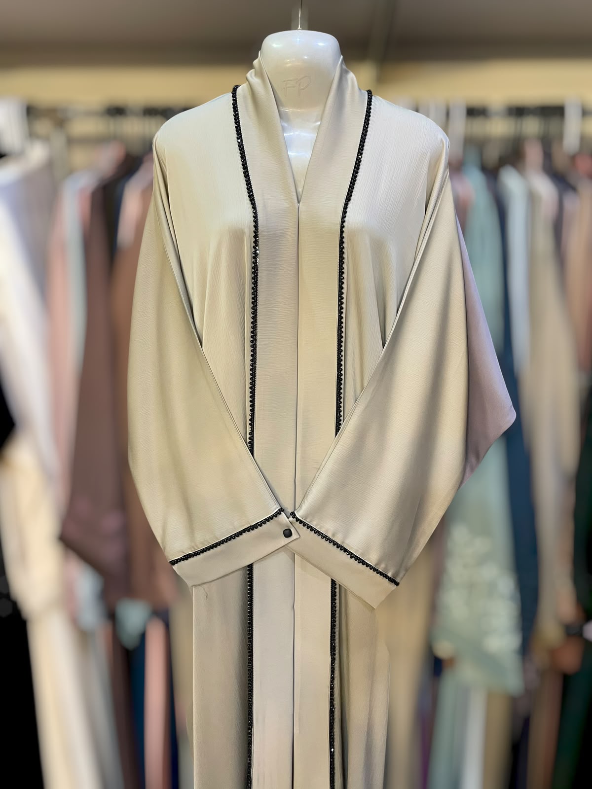 Turkish collar cutdana lace front open abaya