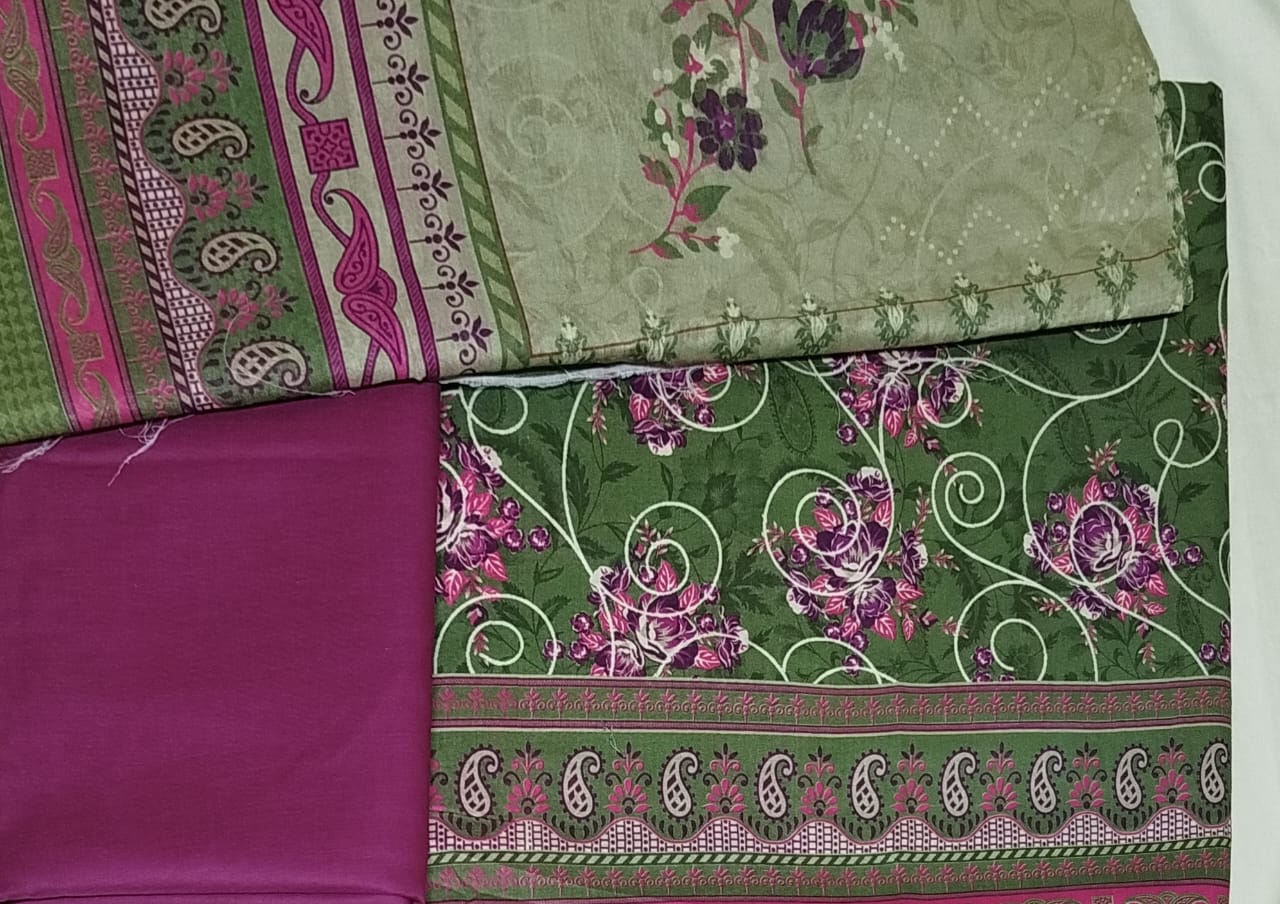 SAFINA 3PC GREEN PINK LAWN DUPTTA