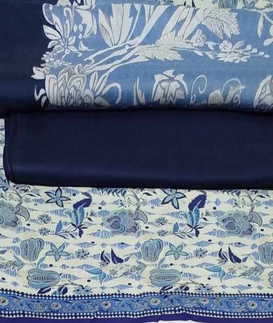 3PC BLUE WHITE COTTON NET DUPTTA