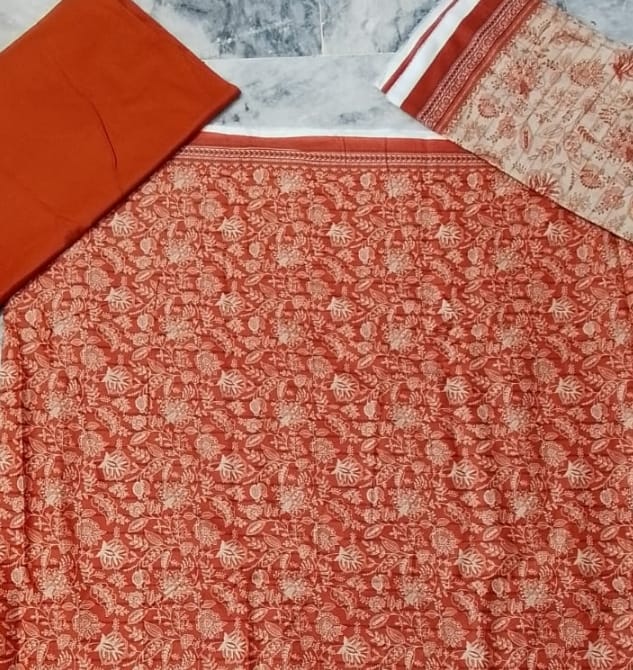 3 PC RUST LAWN DUPATTA