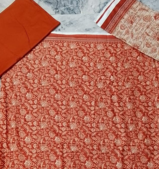 3 PC RUST LAWN DUPATTA