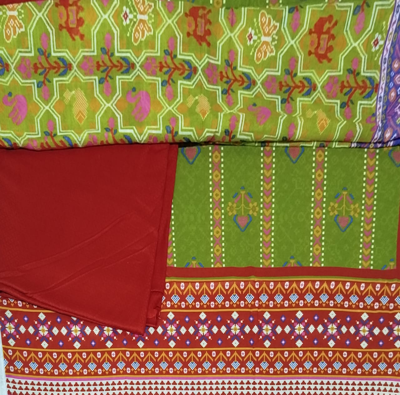 Junaid Jamshed 3 piece Red and Green