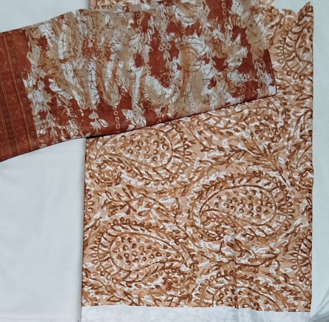 ZESH 3PC BROWN LAWN DUPTTA