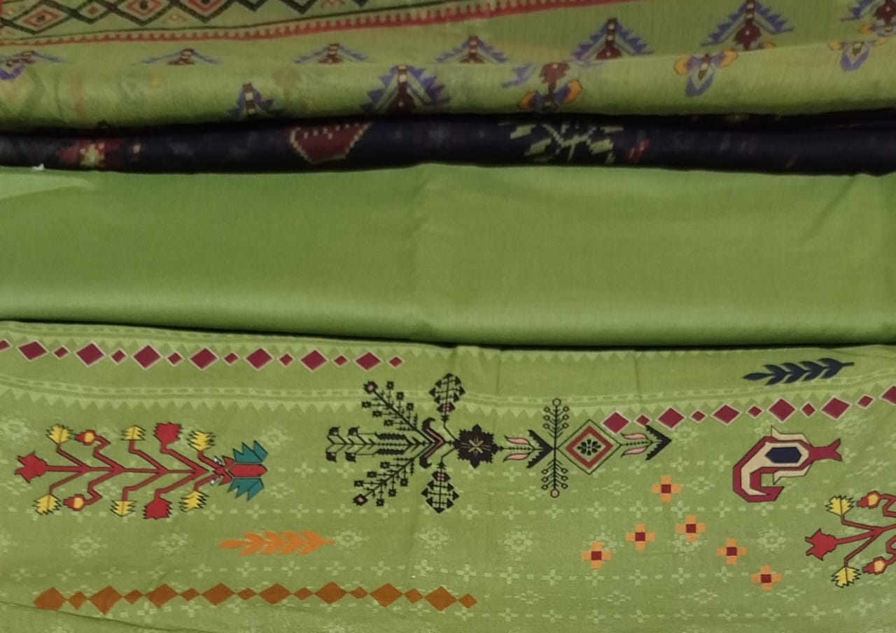 BONANZA _3PC GREEN CHIFFON DUPTTA
