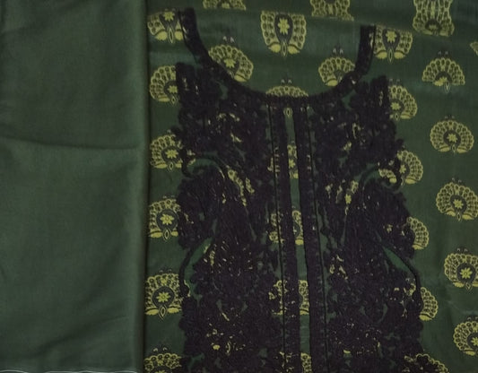JJ 2Piece Neck Embroidery Dark Green
