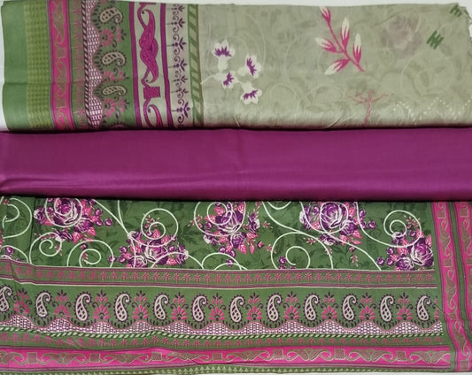 SAFINA 3PC GREEN PINK LAWN DUPTTA