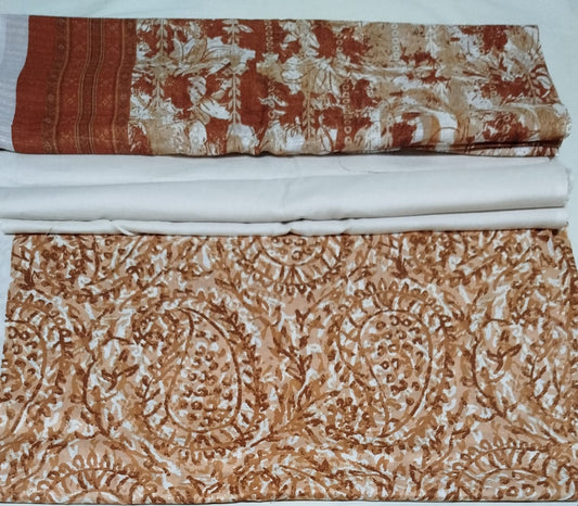 ZESH 3PC BROWN LAWN DUPTTA
