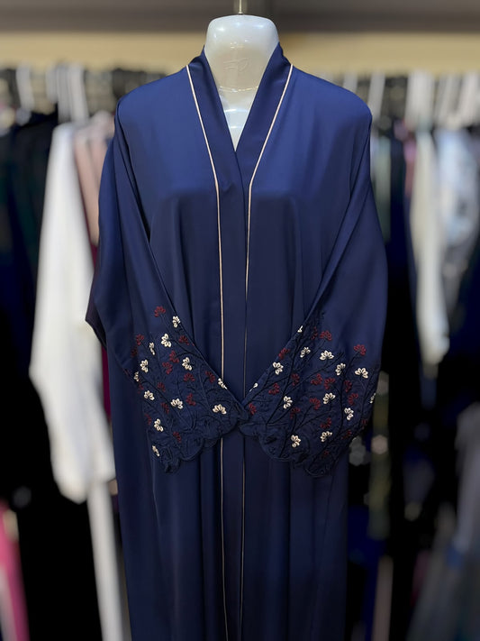 Pipen detailing sleeves embroided frontopen abaya without scarf
