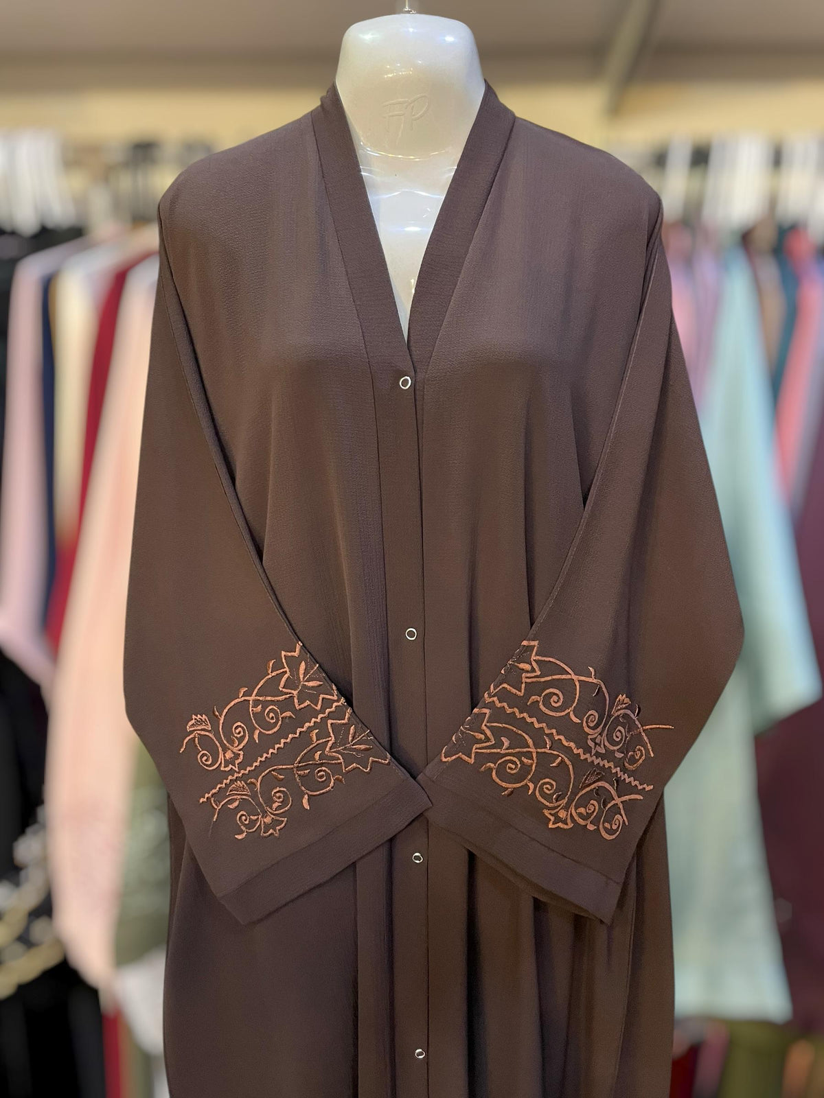 Embroided sleeves frontopen abaya