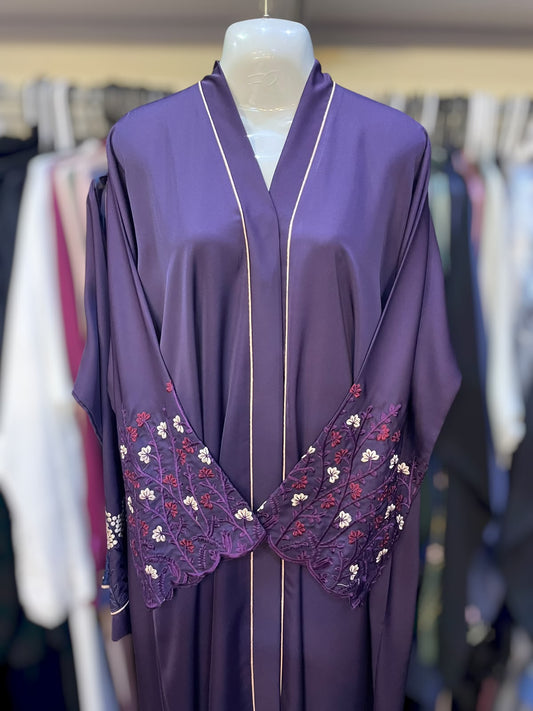 Pipen detailing sleeves embroided frontopen abaya without scarf