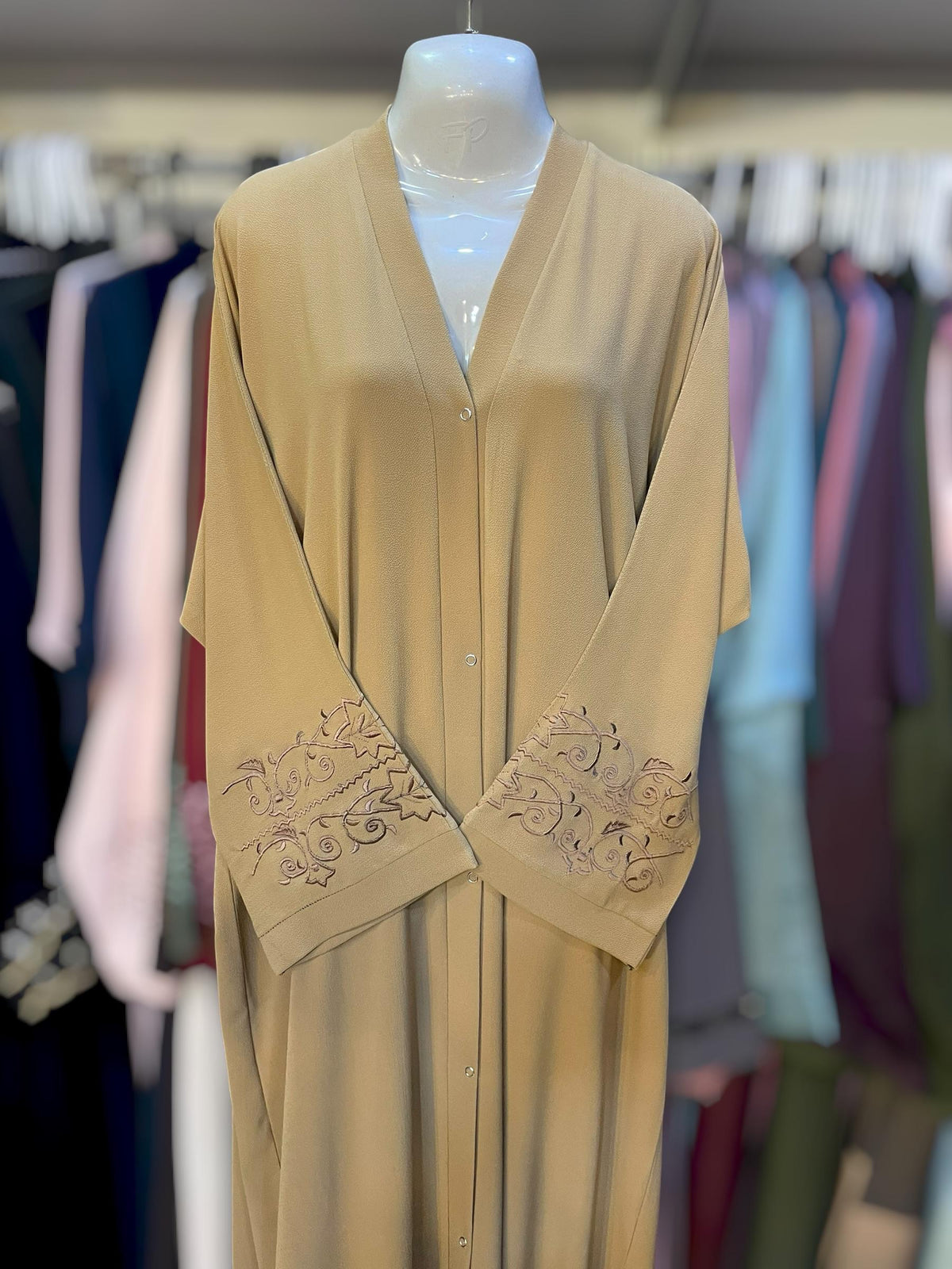 Embroided sleeves frontopen abaya