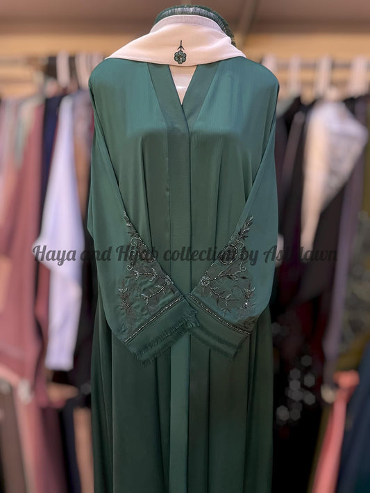 Handwork frontopen abaya with dupatta