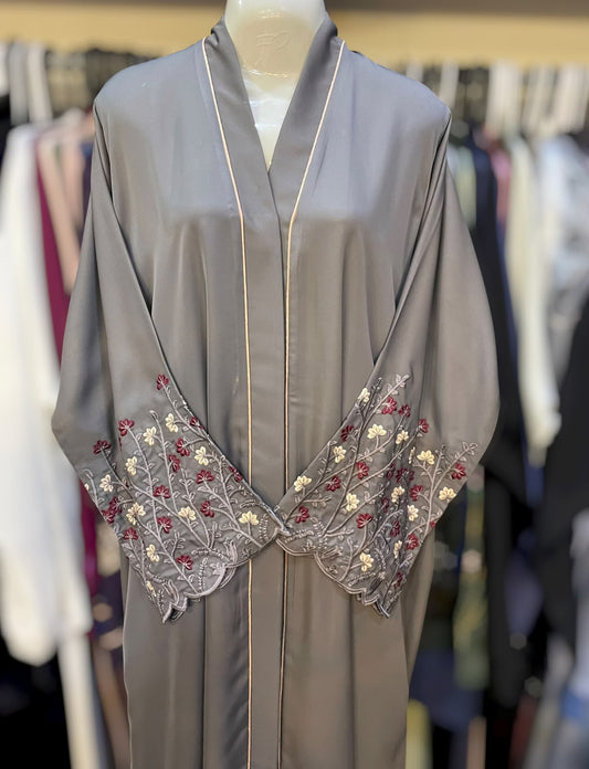 Pipen detailing sleeves embroided frontopen abaya without scarf