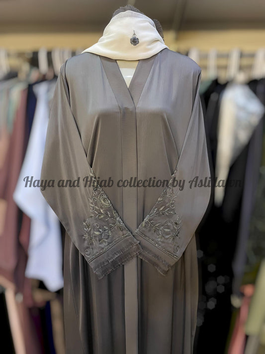 Handwork frontopen abaya with dupatta