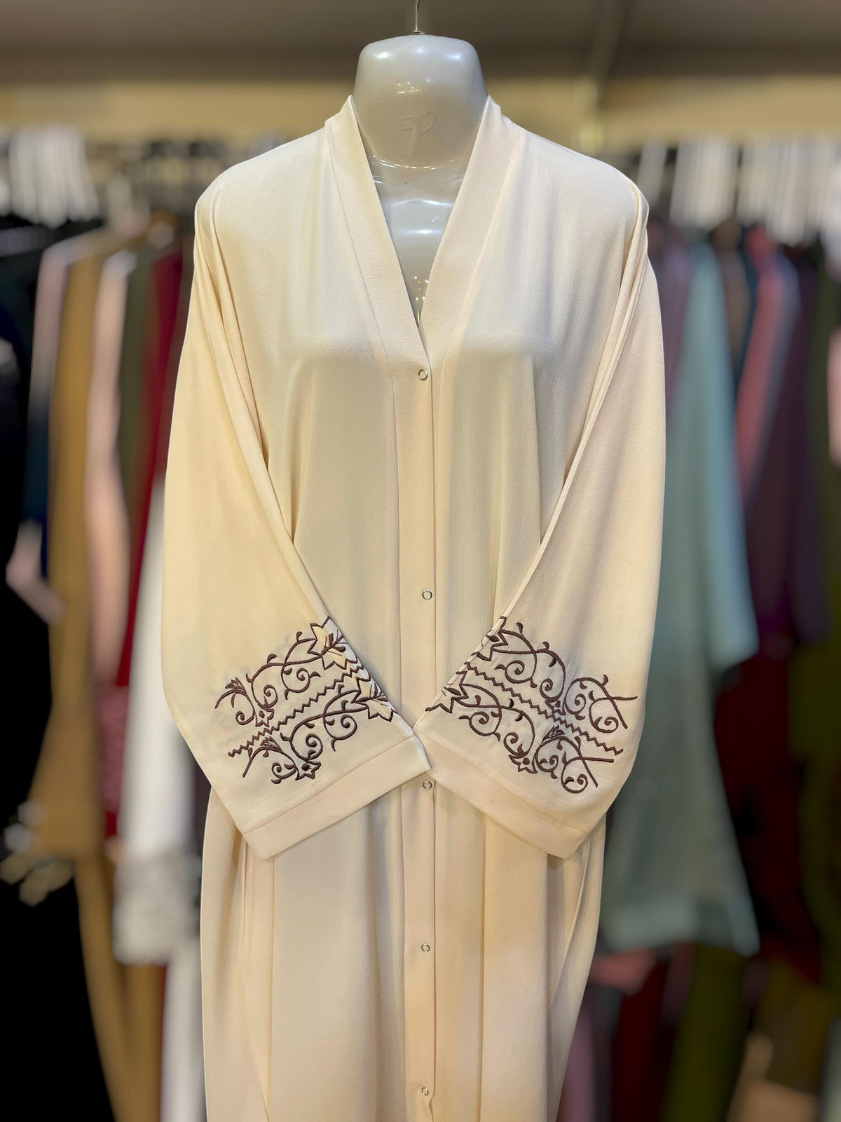 Embroided sleeves frontopen abaya