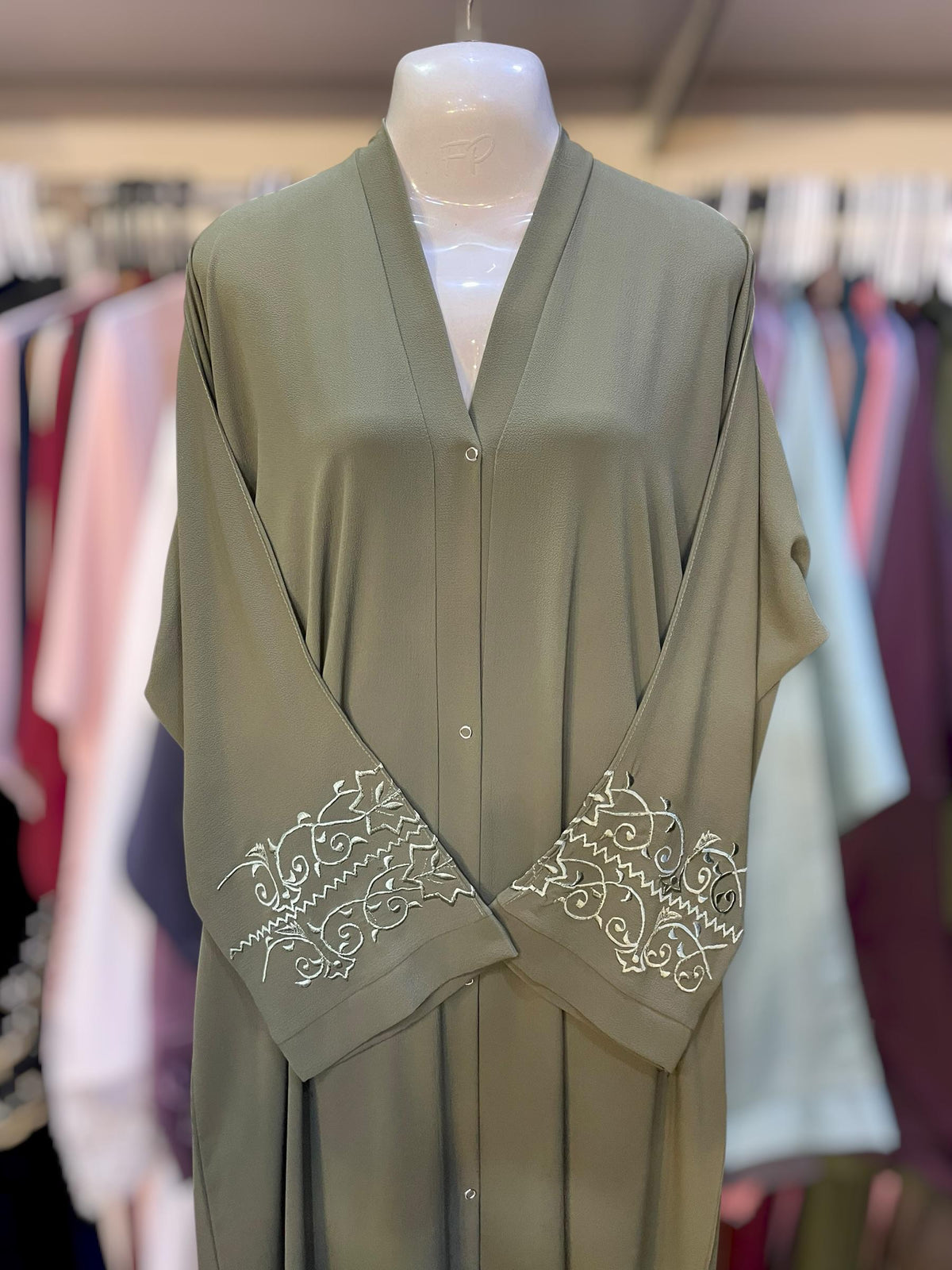 Embroided sleeves frontopen abaya