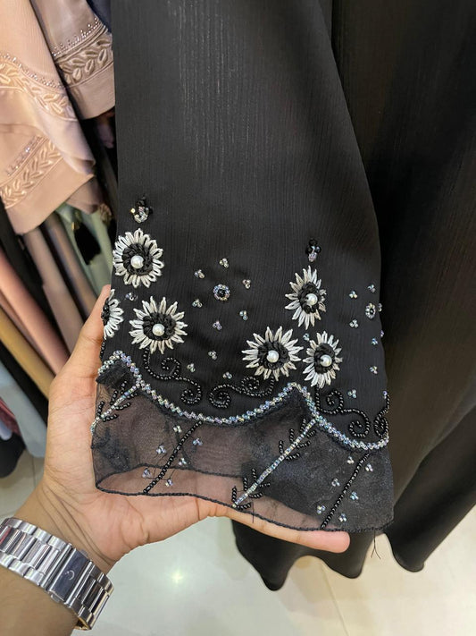 Organza handwork frontopen abaya