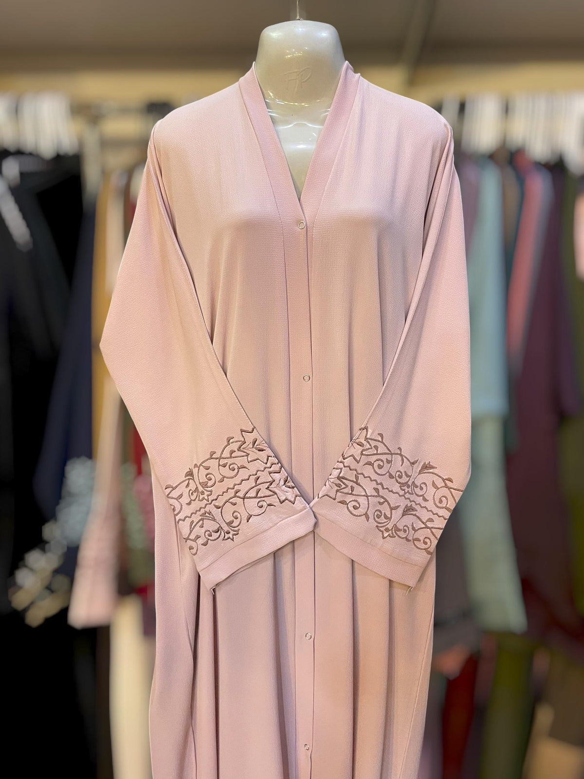 Embroided sleeves frontopen abaya