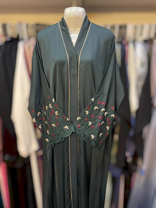 Pipen detailing sleeves embroided frontopen abaya without scarf