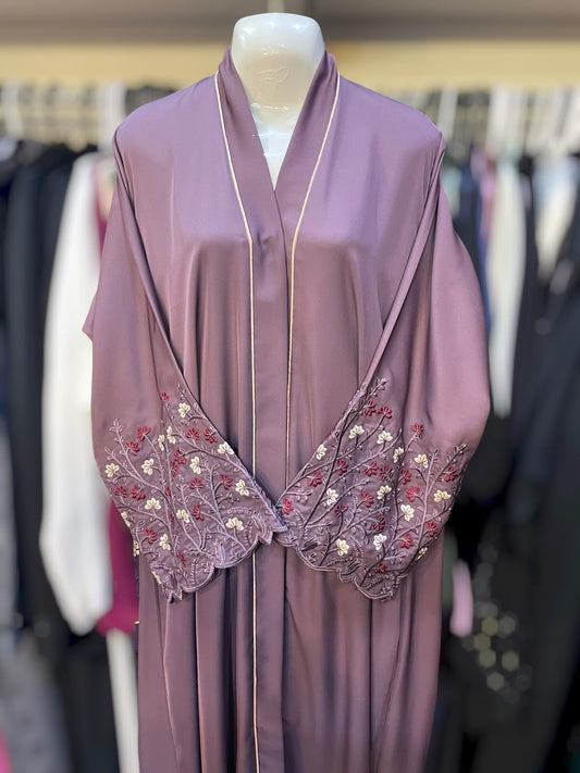 Pipen detailing sleeves embroided frontopen abaya without scarf