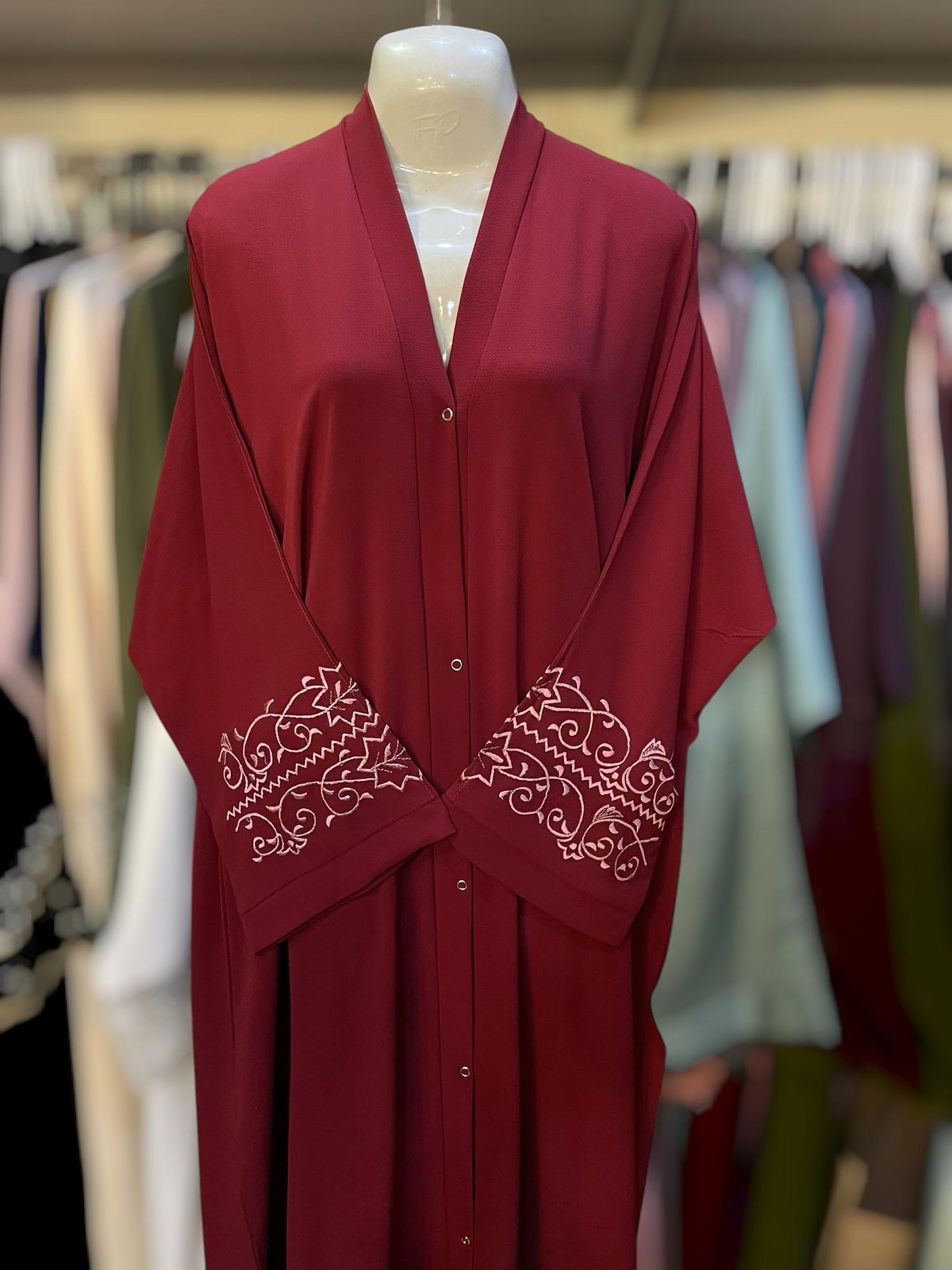 Embroided sleeves frontopen abaya