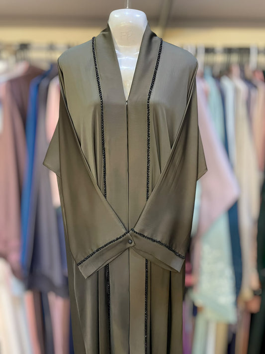 Turkish collar cutdana lace frontopen abaya