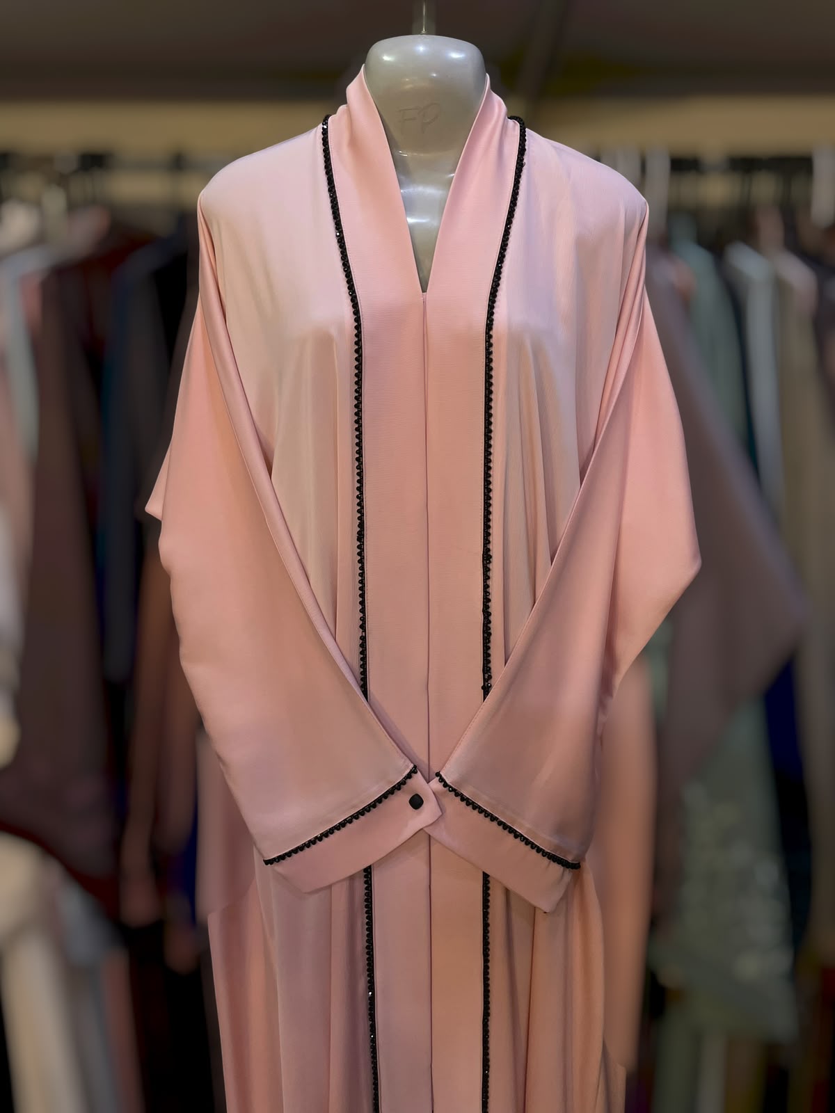 Turkish collar cutdana lace front open abaya