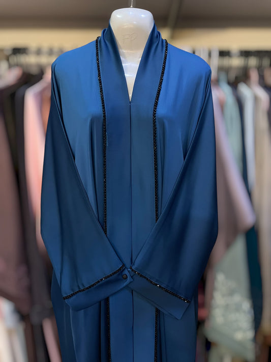 Turkish collar cutdana lace frontopen abaya